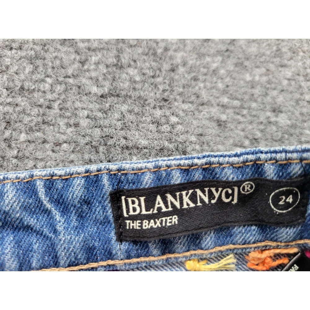 Blank NYC The Baxter Ribcage Straight Leg Jeans Embroidered Distressed Blue 24 - Picture 6 of 15